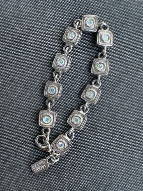 Jackie Spencer Silver tone Square Link Bracelet with Iridescent Stones